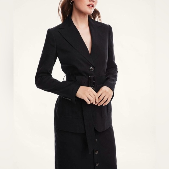 Brooks Brothers Stretch Linen blazer Jacket Women Size 16 Black Lined office